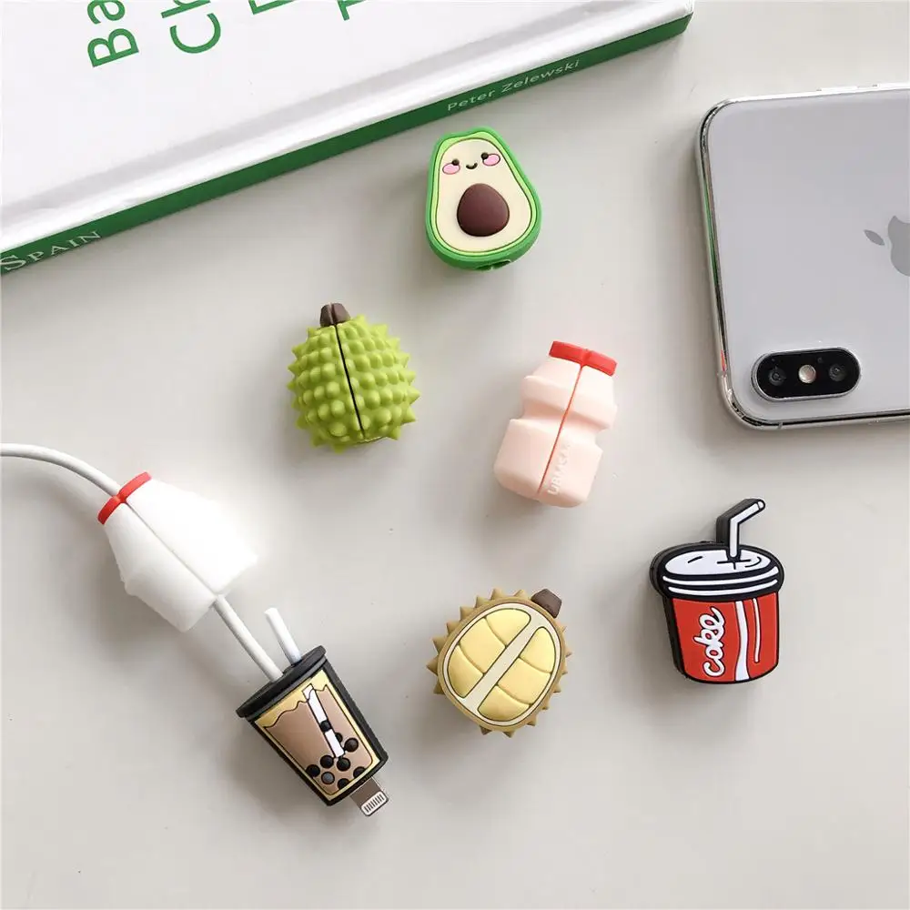 Cute Cartoon Avocado Durian Cola Cable Protector Data Line Cord Protective Case Cable Winder Cover For iPhone USB Charging Cable