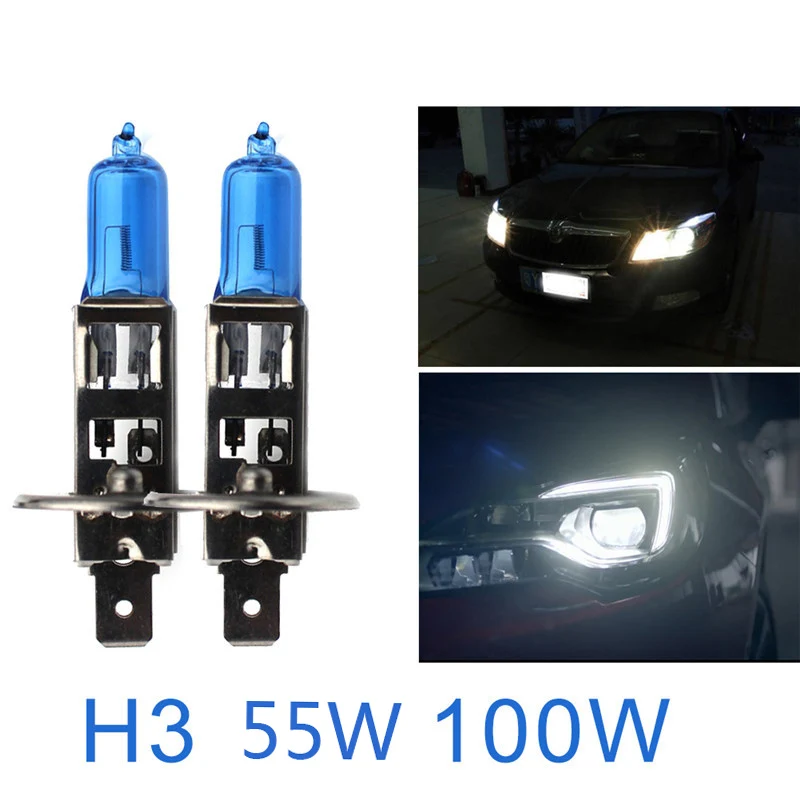 Комплект из 2 предметов, высокое качество H3 55 W/100 W 12v светодиодные кварцевые ультра-белый светильник лампы 6000 К Противотуманные фары Дневные Фары Светильник бег лампы противотуманных фар