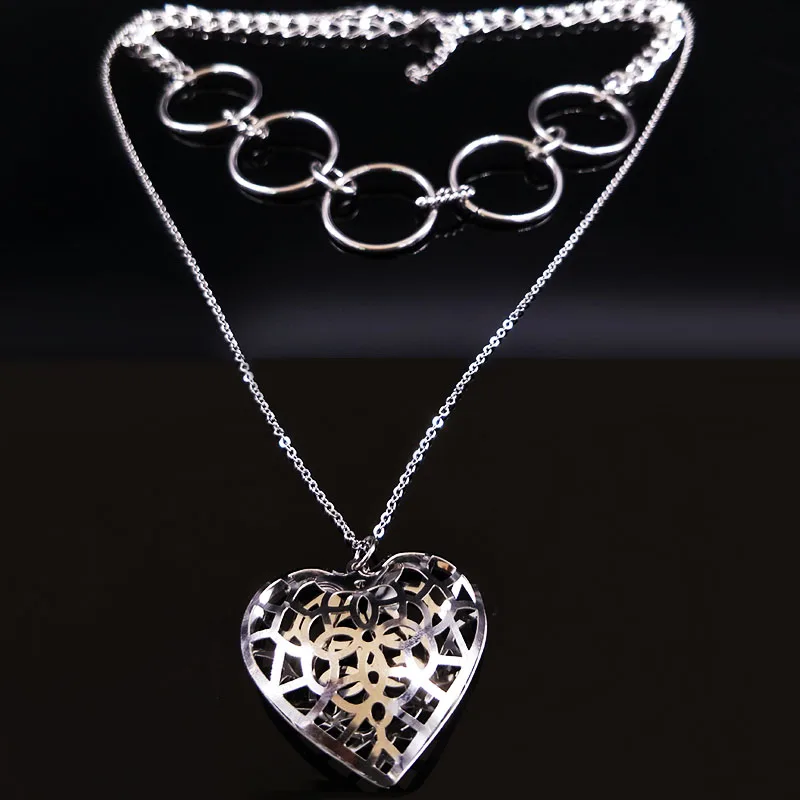 Ожерелье-чокер из нержавеющей стали в форме сердца для женщин, ювелирное изделие, двойной слой, серебряный цвет, ожерелье, ювелирные изделия, acero inoxiable N17858
