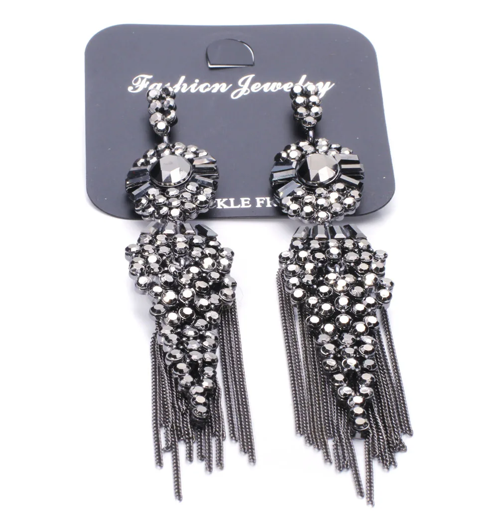 New Free Z design shipping Trend fashion crystal earring vintage long chain tassel statement stud Earrings for women