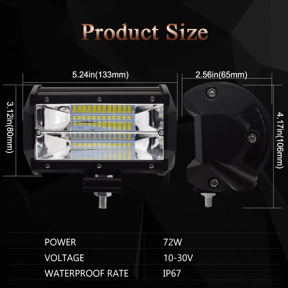 Safego 20 шт. 5 дюймов 72 Вт Светодиодный прожектор рабочий светильник 24*3 Вт Светодиодный светильник с чипами внедорожный автомобильный светильник противотуманный светильник для вождения для багажника лодки трактора