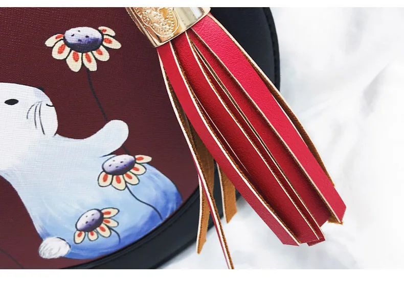 Rabbit Printing Bag Ladies Sweet Round Crossbody Bags Women Leahter Circle Handbags Girl Alice's Mini Black Blue Messenger Purse (14)