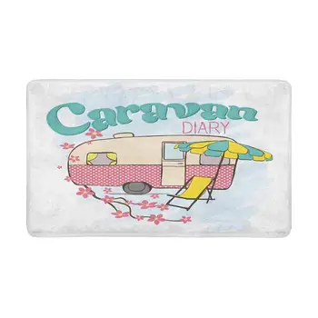 

Cute Caravan, Family Traveler Truck Summer Trip Concept Doormat Anti-Slip Entrance Mat Floor Rug Indoor Door Mats Home Decor