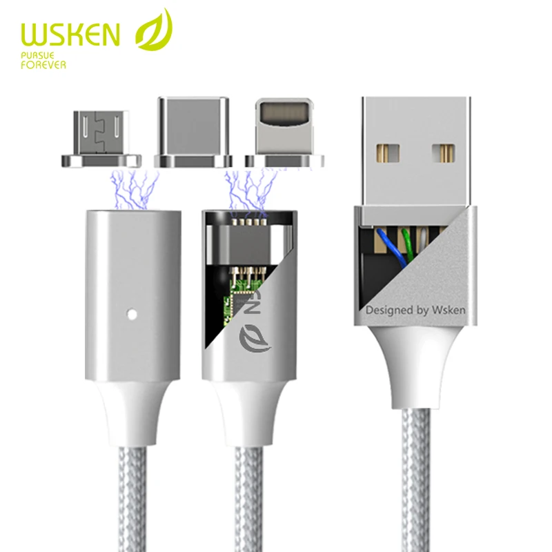 

WSKEN Magnetic Micro USB Type C IOS Cable For iPhone X 7 8 Samsung S9 S8 S7 LG LED Charger Adapter 2A Fast Charging Date Cable