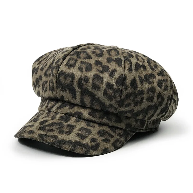 [Lakysilk] Female Leopard Hat Winter Women Print Caps Ladies Casual Beret Hats Woman Girls Fashion Cotton Baseball Caps - Цвет: Зеленый