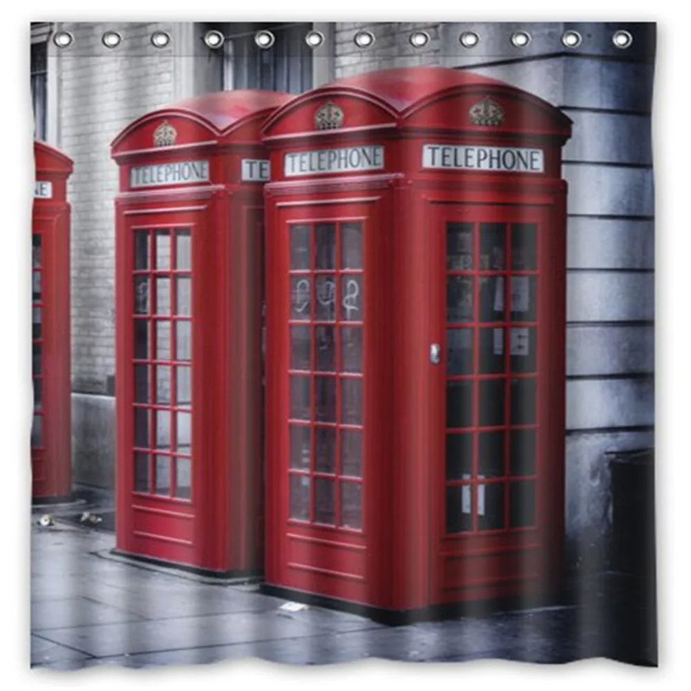 Happy Shopping Go Custom Red Phone Booth Waterproof Bathroom Fabric Shower Curtain | Дом и сад