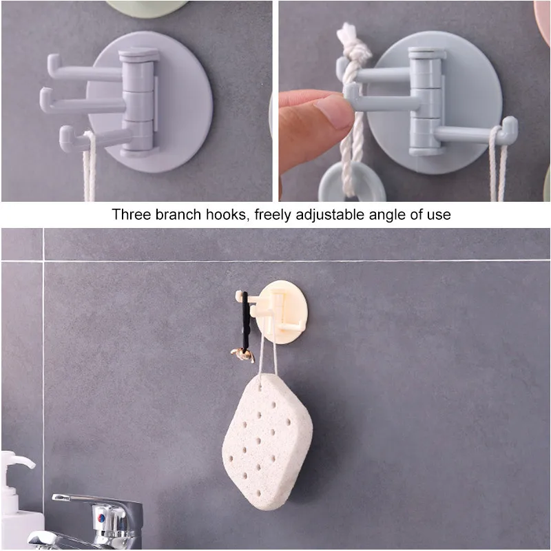 1 шт. крючки для ванной комнаты креативный бесшовный паста 3 ветки вращающийся крючок кухня ванная комната настенный крючок душевой крючок