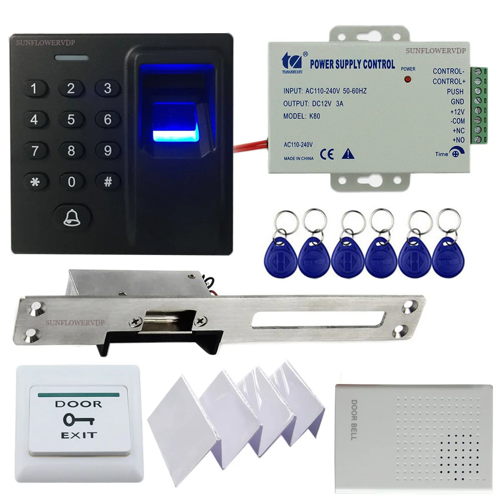 

Fingerprint Rfid Diy Kit Do-It-Yurself Electronics Kits+European Narrow-Type Electric Strike Door Lock+Wired Door Bell System