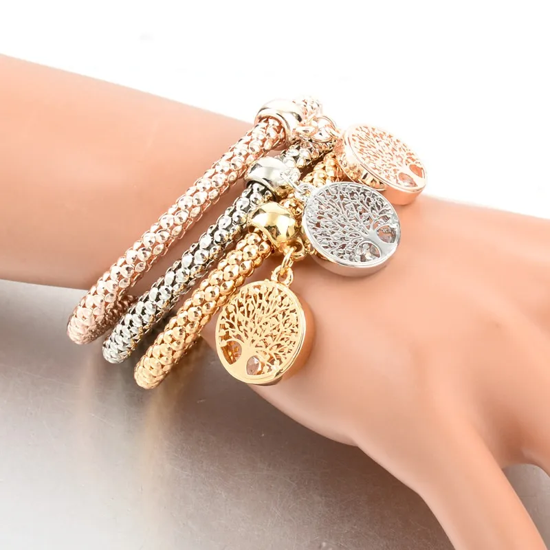 Rhinestones Gold Plated Tree Of Life Charm Bracelets in Bracelet & Anklets