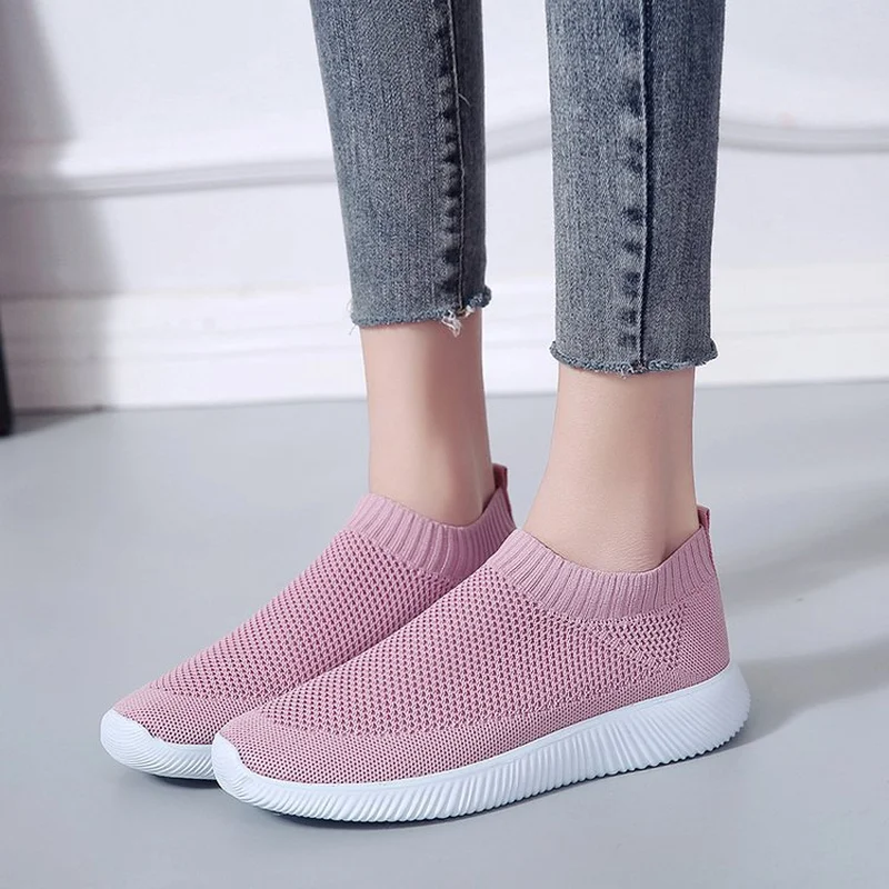 

Fashion Sneakers For Women Trainers Mesh White Sock Sneakers Flat Shoes Knitted Vulcanized tenis feminino zapatillas mujer2019