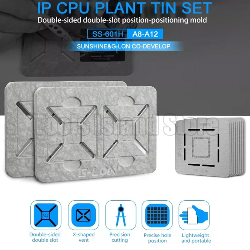 

G-Lon 601H Double Side Use Slot Position Motherboard BGA Reballing Stencil Plant Tin Platform For iPhone CPU A12 A11 A10 A9 A8