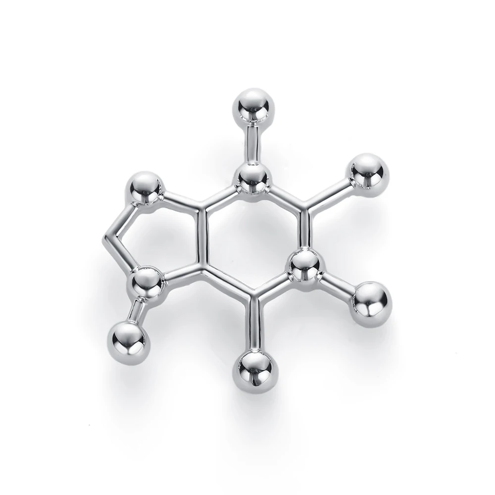 

Caffeine Molecule Brooches Medical Jewelry Gold Silver Lapel Pin Up Backpack Punk Jewelry Hijab Pins Bag Gift Women Accessories