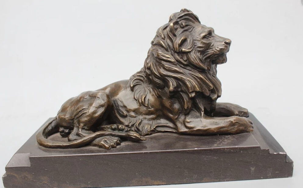 

7 Signed Bronze & Marble Statue Hui Feng Fu Foo Dog Evil Guardian Lion Sculpture