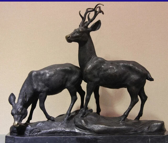 

Western Art Deco Copper Bronze Marble Elk Wapiti Deer Figurine Sculpture Statue