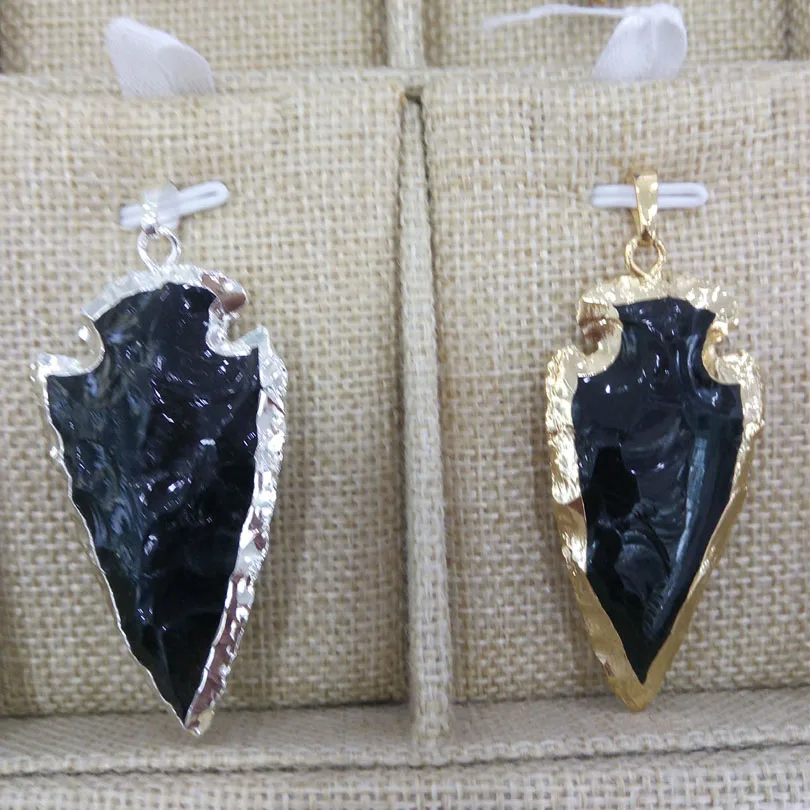 

Arrowhead Obsidian Pendant Copper Plated Gold Silver Fashion Agates Jewelry Natural Stone Pendant for DIY Necklace Real Halsband