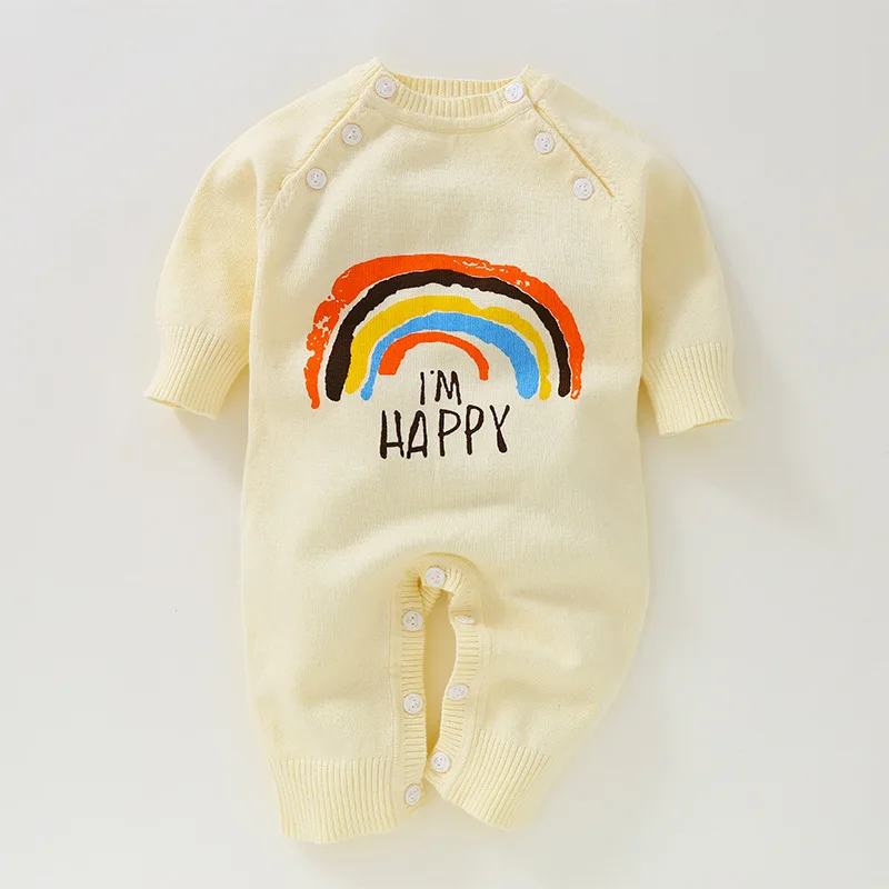 

2018 Fashion Autumn baby boys clothes Rainbow Knitted baby Rompers Overalls Jumpsuits Boys Girls Kids Rompers Clothe