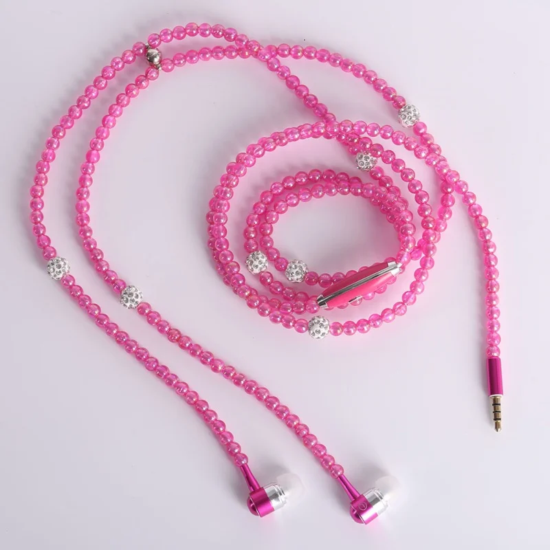 

3.5mm Audio Devices Jewelry pearl Necklace Earphones with Mic Beads 3.5mm headset Headphone Connect to Smart Phone All
