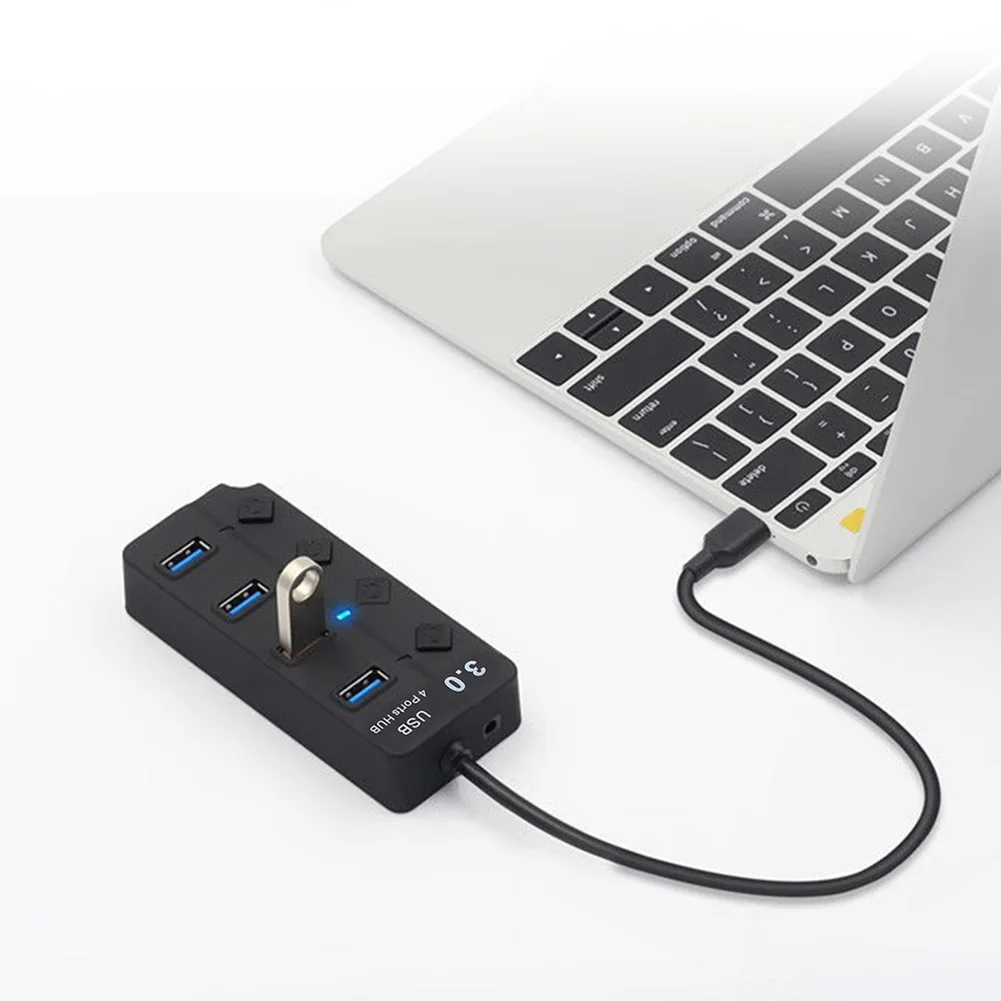 USB 3.0 Hub Adapter Computer Accessories On Off Card Reader Splitter High Speed With Switch Power Multi All In One 4 Port