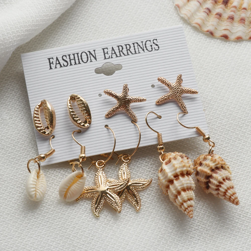 

2019 New Sea Shell Earrings For Women Gold Color Trendy Metal Shell Cowrie Statement Dangle Earrings Summer Beach Jewelry Earrin