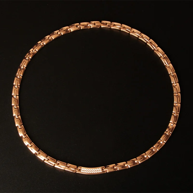 

TrustyLan Chain Necklaces Rose Gold-Color Stainless Steel Health Energy Germanium Bio Magnetic Necklace for Women Men Jewelry