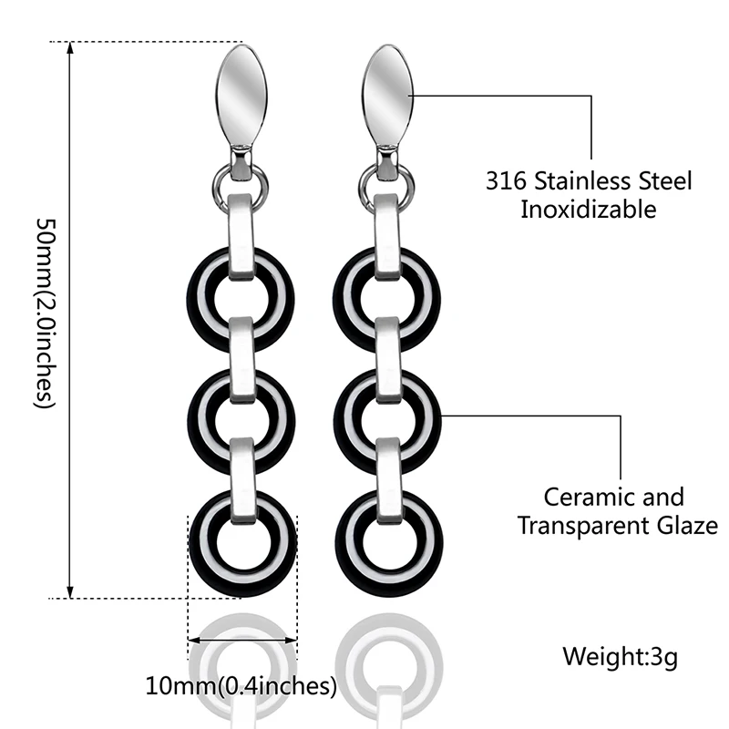 Серебряные Ювелирные серьги из нержавеющей стали для женщин, Черное и белое керамическое ожерелье и серьги, милые благородные нежные свадебные ювелирные изделия