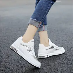 Спортивные женские весенние и осенние новые блестящие маленькие белые туфли с мягкой подошвой качественные износостойкие кроссовки