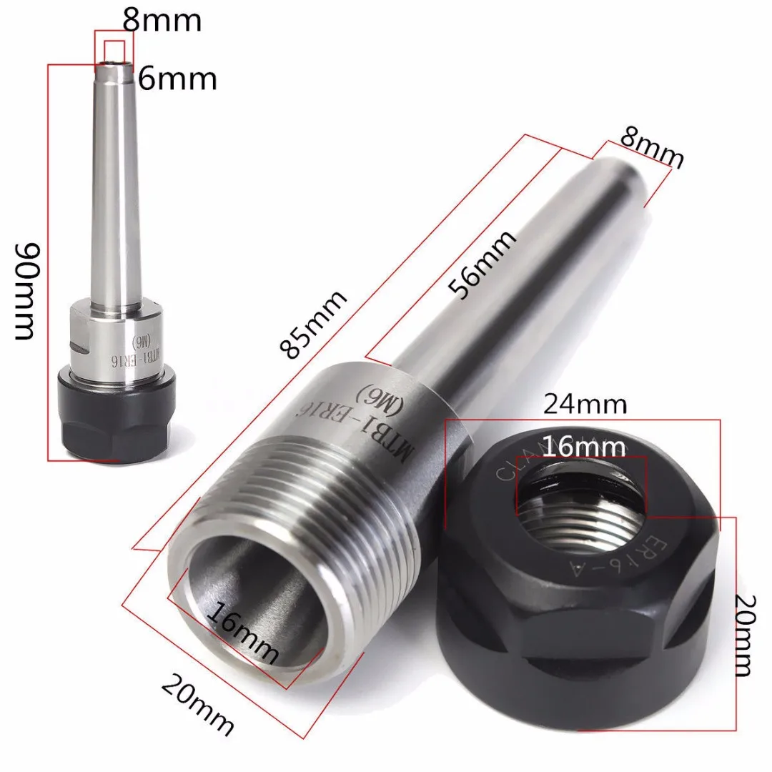 Silver ER16 Collet Chuck Holder W/ MT1 Shank Morse Taper M6 CNC Milling Lathe Tool