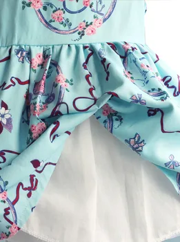 Chinese Style Girls Dresses Light Blue Retro Flora Kids Dress Silk Satin Princess Kids Dress Children Clothes Costume for 1-8T 6