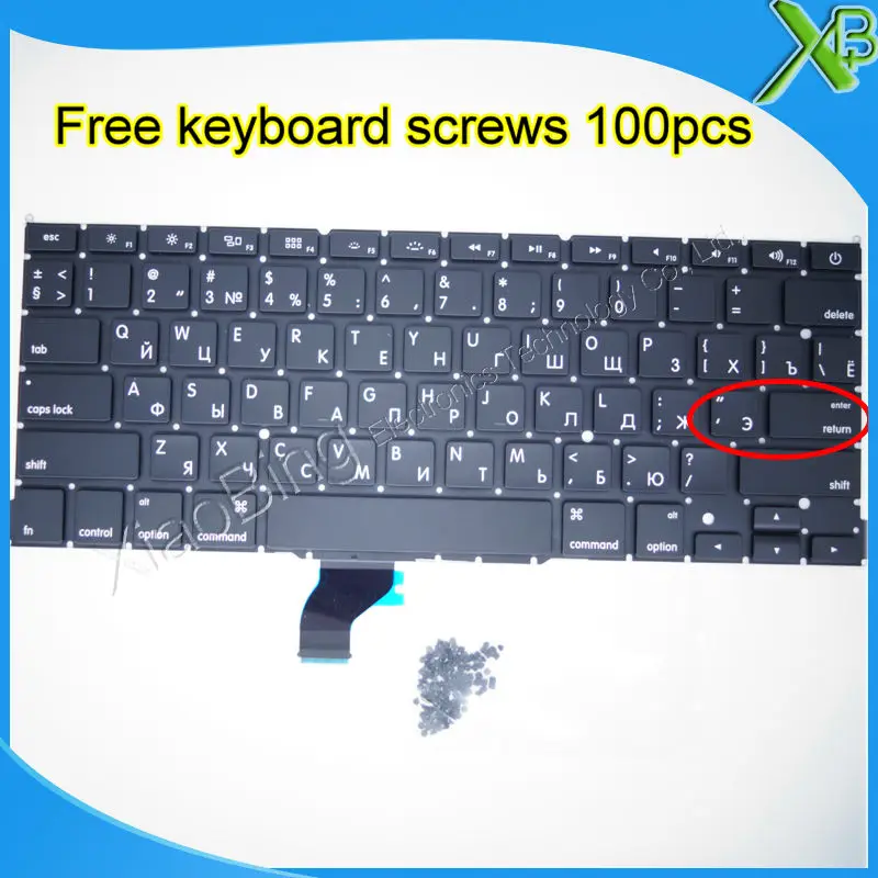 

Brand New For MacBook Pro Retina 13.3" A1502 Small Enter RS Russian keyboard+100pcs keyboard screws 2013-2015 Years