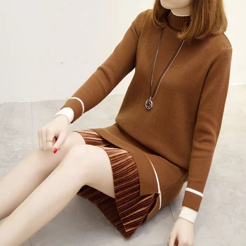 

2020 sweater dress female autumn and winter medium-long pullover turtleneck sweater basic loose