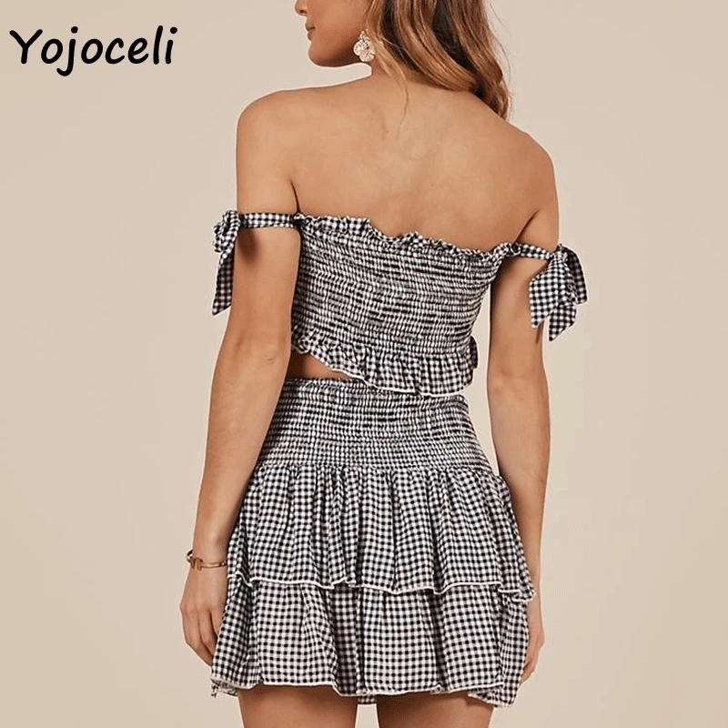 Yojoceli 2019 летнее клетчатое платье из 2 предметов женское уличное мини с бантом