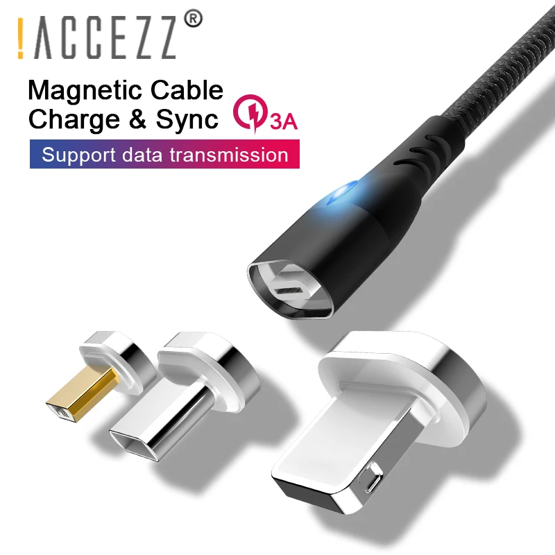 

!ACCEZZ Magnetic Cable 3A Fast Charging For iPhone XS MAX XR Micro USB Type C For Samsung Xiaomi Huawei Magnet Charger Data Line