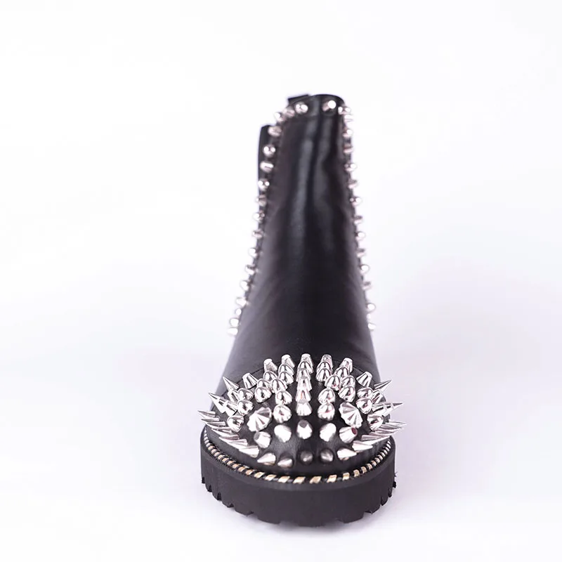 Fashion Buckles 2019 Casual in Ankle Women Toe Scarpe Short Boot Plush Black Round Boots Wetkiss Donna Black pelle Spring Tacchi spessi Punk Donna 4qC7wSS