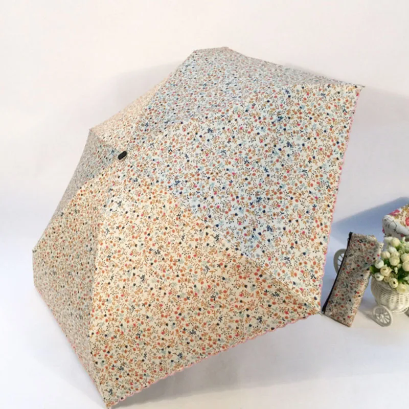 Женские мини портативные пятислойные Зонты карманные зонтики для девочек маленькие свежие маленькие цветочные черные зонтики