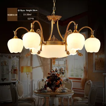 

Classic European Style Copper Suspension Lamp 6 Arms with Artificial Marble Shade. living dinning room bedroom pendant lights