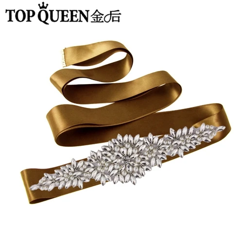 TOPQUEEN S266 пояс со стразами и блестками, модный пояс для невесты, расшитый бисером пояс для выпускного вечера, платье с бриллиантами, пояс для невесты - Цвет: brown