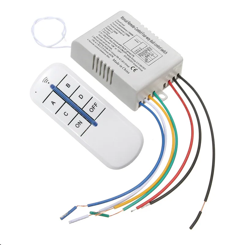 

New 220V Wireless 4 Channel ON/OFF Lamp Remote Control Switch Receiver Transmitter Way Switcher Splitter for Smart Home