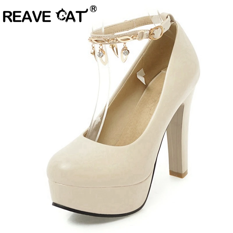 REAVE CAT Office wedding shoes women pumps spikes Rubber sole Square heels super high heel