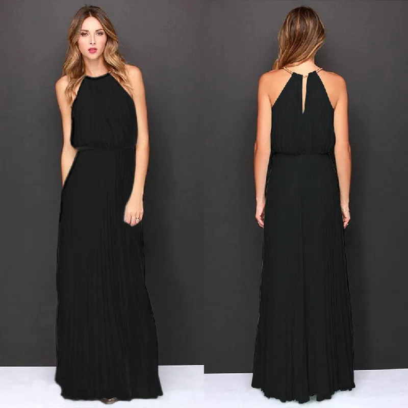2018 Summer Dresses Pleated Chiffon Bohemian Floor Length Maxi Dress Elegant Fashion Robe Femme Tank Sleeveless Women Dress (18)