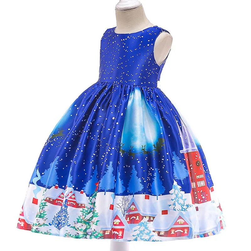 Kids Baby Girls Christmas Dress Santa Claus Pattern Sleeveless Princess Dress Lace Party Dancing