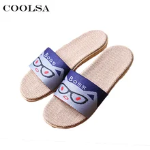 Новинка; летние мужские тапочки с рисунком кота; льняные Вьетнамки с милым рисунком; льняные шлепанцы; плоский без скольжения; унисекс; Домашняя мужская Повседневная пляжная обувь