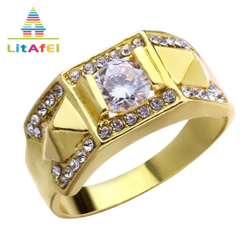 

Jewelry Wedding Jewelry Party Trendy Gold Color Zircon Engagement Delicate Rhinestone Ring for Man