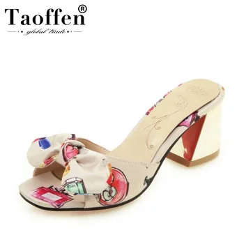 

Taoffen Bowknot Mixed Colors Party Wedding Sandals Square Heels Office Ladies Summer Shoes Women Work Daily Sandals Size 33-43