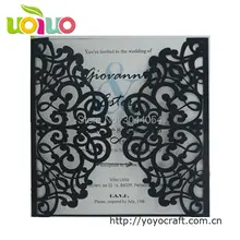 Лазерная резка Цветочные Корона площади пользовательский черный и серебряной бумаги роскошные свадебные приглашения открытки