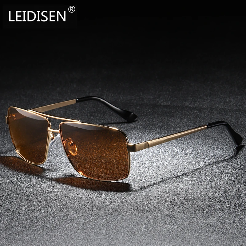 

LEIDISEN 2019 Polarized UV400 Sunglasses Men Metal Driver Classic Dazzle Color Retro Brand Designer Vintage Sun Glasses 8712