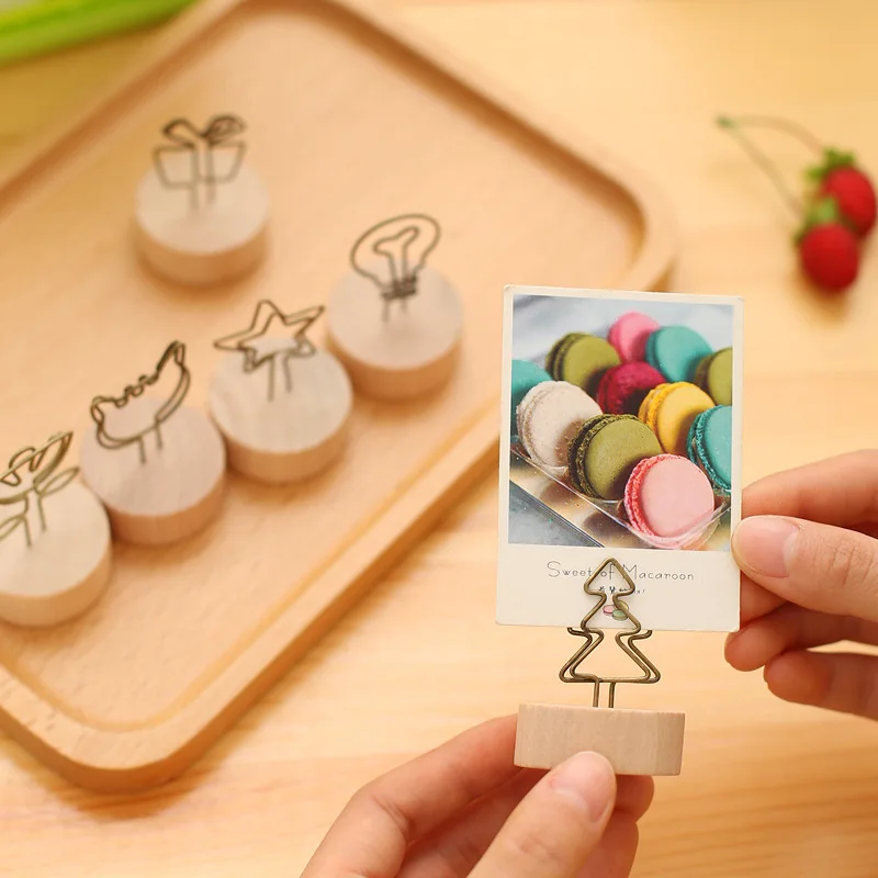 

diy Round Wood Iron Pastoral Style Notes Clip Creative Message Photo Clip Stand Memo Clip Note paper Card Holder office supplies