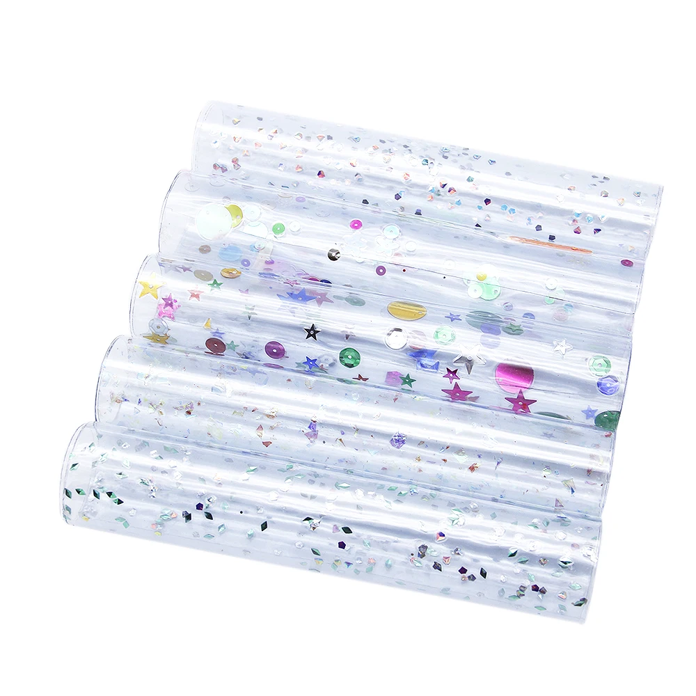 

20*34cm Soft Clear Transparency Pvc Jelly Synthetic Leather Sheet With Confetti Sequins ,DIY handmade materials for bag ,1Yc6467