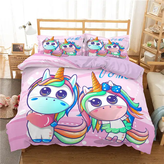 ZEIMON 3D Unicorn Bedding Set Duvet Covers Pillowcases Cartoon Comforter Luxury Bedding Sets Bedclothes Girl Children Home Decor SXJ0499-4