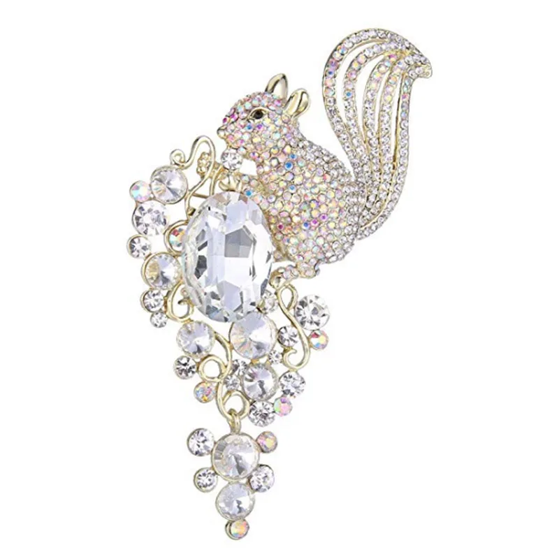 

Fashion Rhinestone Crystal 4.5 Inch Squirrel Flower weddings Banquet Brooch pin jewelry