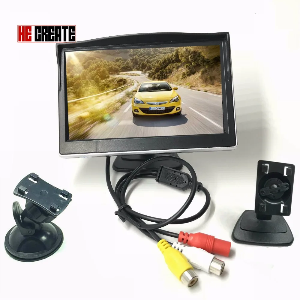 

HE CREATE 5" Car Monitor TFT LCD Screen 2 Mounts/Brackets Optional Video Input HD Digital Colorful For Rear View Reverse Camera